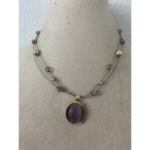 pink cats eye glass pendant necklace